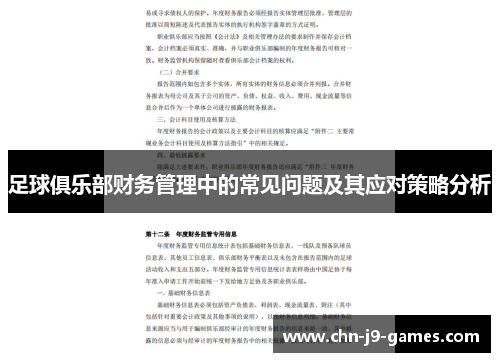 足球俱乐部财务管理中的常见问题及其应对策略分析 足球俱乐部财务管理中的常见问题及其应对策略分析